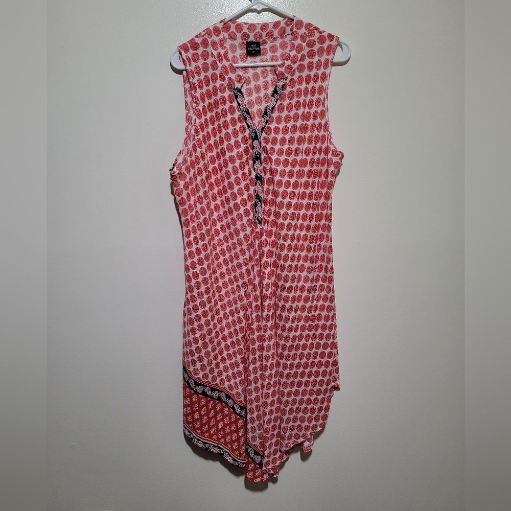 Ace Fashion Boho Red and White Sleeveless Dress‎